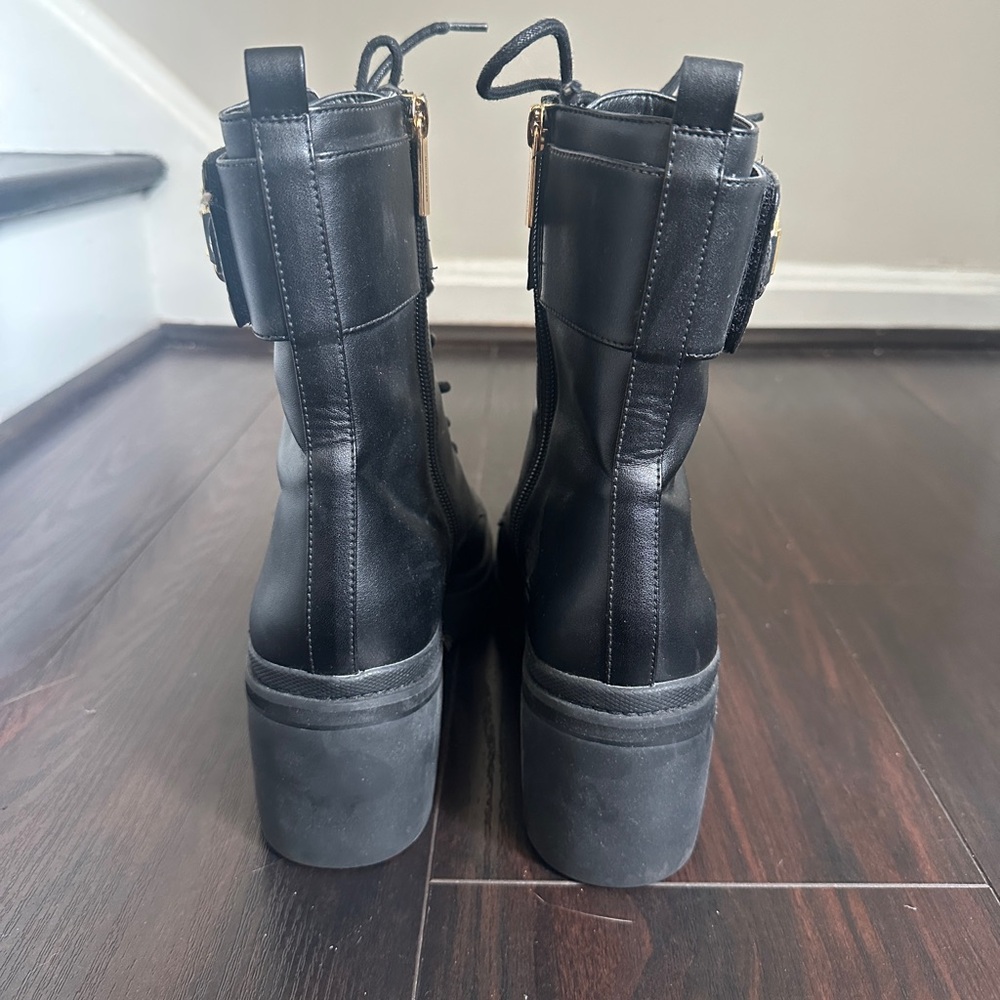 Michael Kors Black Combat Boots with Gold Accents - Picture 3 of 4